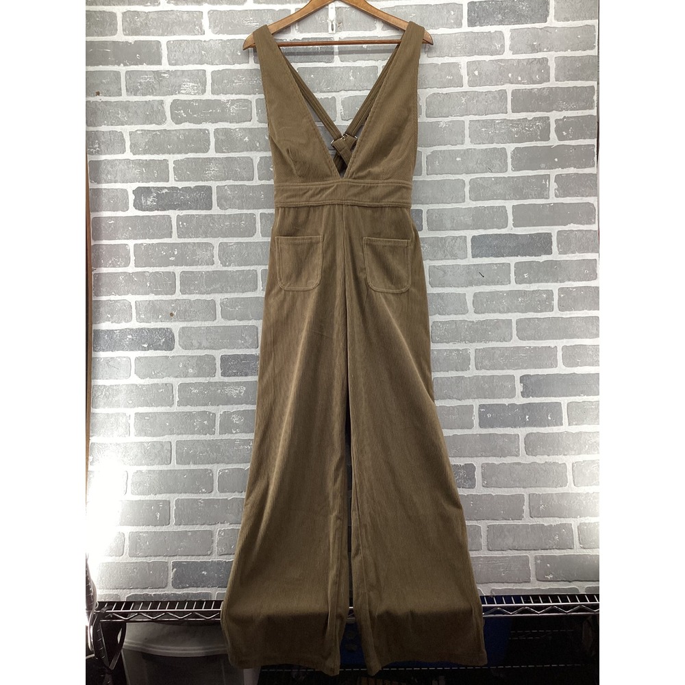 Sincerely Jules Corduroy Jumpsuit Tan Brown Wide Leg Cross Back Womens Large